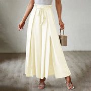 Women's Pants Solid Color Elastic High Waist Wide Leg Trousers A T FASHION STORE