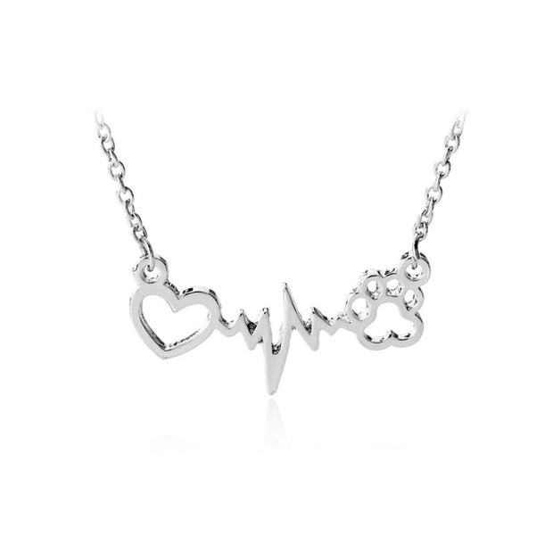 Cute Animal Vintage Jewelry Necklaces Silver Love Cats And Dogs Paws Love Heart Heartbeat Necklace Paw Print Pendants Neckalce AT home decorations
