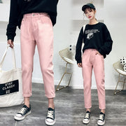 Korean Fashion Elastic Waist Jeans Trousers A T FASHION STORE