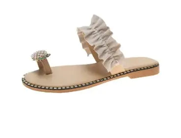 Women's String Bead Flat Shoes AT Fashion store