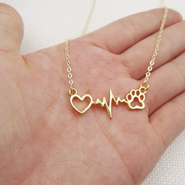 Cute Animal Vintage Jewelry Necklaces Silver Love Cats And Dogs Paws Love Heart Heartbeat Necklace Paw Print Pendants Neckalce AT home decorations