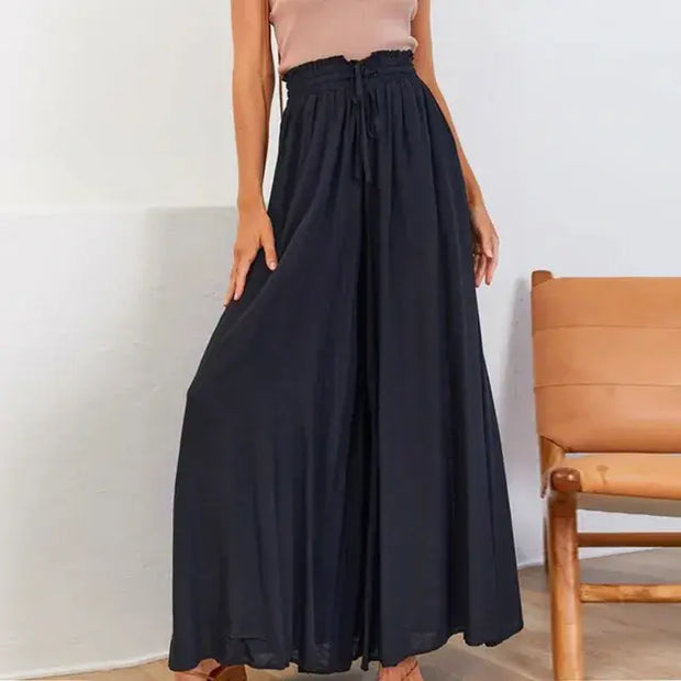 Women's Pants Solid Color Elastic High Waist Wide Leg Trousers A T FASHION STORE