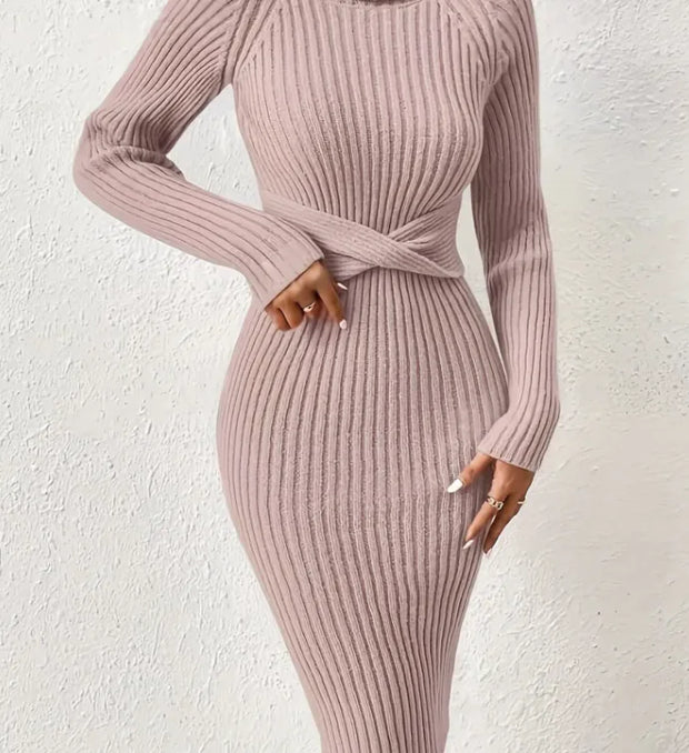 CozyFit High Collar Slim Knit Dress A T FASHION STORE