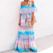 Multicolored Bohemian Ruffled Off Shoulder A T FASHION STORE