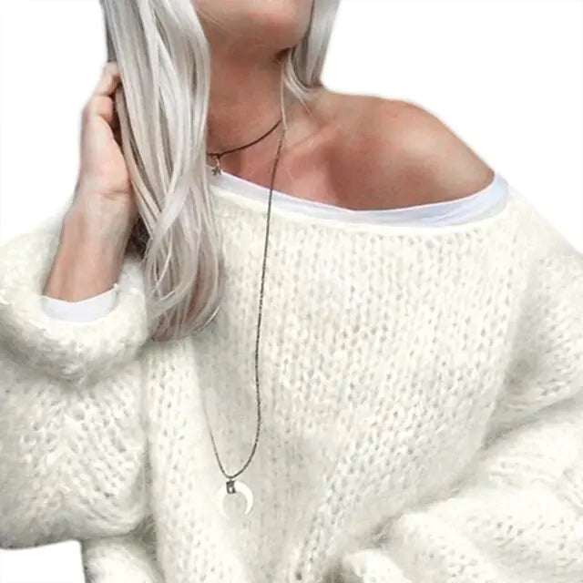 Women's Chunky Knitted Fluffy Pullover Tops A T FASHION STORE