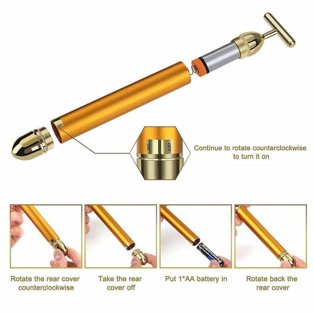 24K Gold Energy Beauty Bar Electric Facial Massage Roller 6c4e29