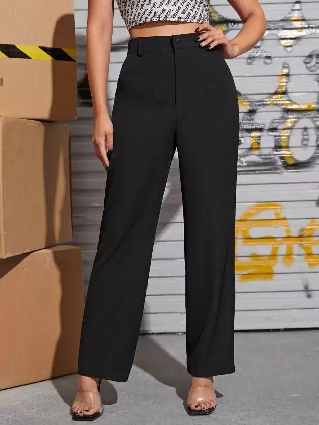 Elegant Grey & Black Lycra Solid Trousers Combo For Women 6c4e29