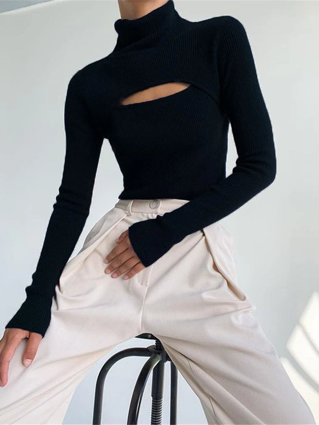 Black T Shirts Knitted Long Sleeve Crop Top AT Fashion store