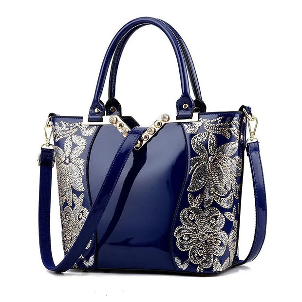 Luxury Sequin Embroidery Women's Patent Leather Handbag A T FASHION STORE