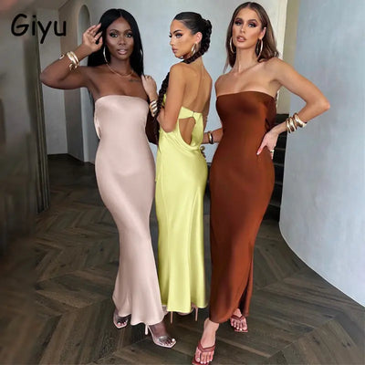 Giyu Sexy Satin Evening Dress A T FASHION STORE