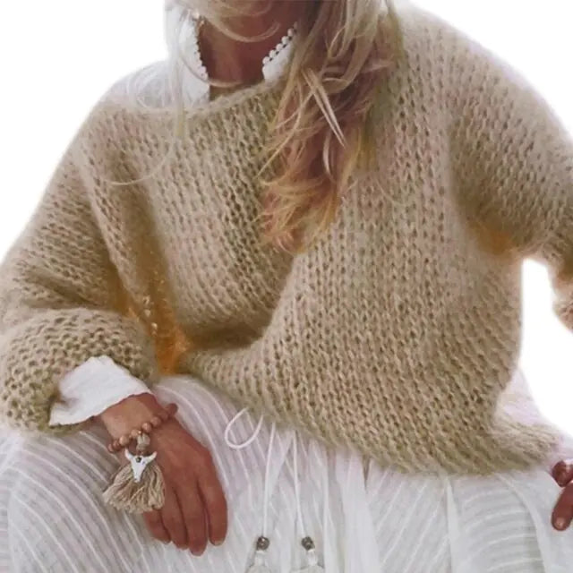 Women's Chunky Knitted Fluffy Pullover Tops A T FASHION STORE