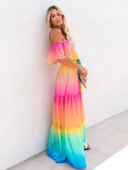 Multicolored Bohemian Ruffled Off Shoulder A T FASHION STORE