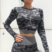 Grey Camo Sleeve Crop A T FASHION STORE