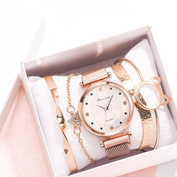 5-Piece Women's Luxury Magnet Buckle Watch Bracelet Set A T FASHION STORE