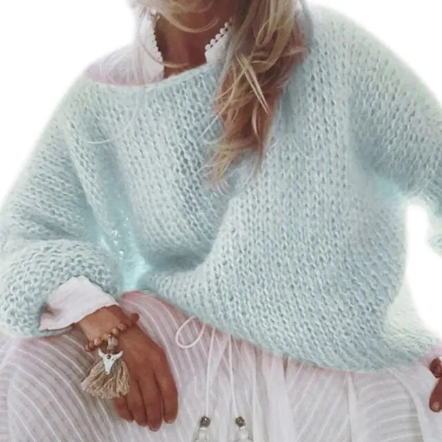 Women's Chunky Knitted Fluffy Pullover Tops A T FASHION STORE