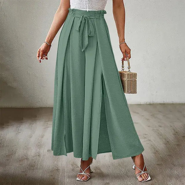 Women's Pants Solid Color Elastic High Waist Wide Leg Trousers A T FASHION STORE