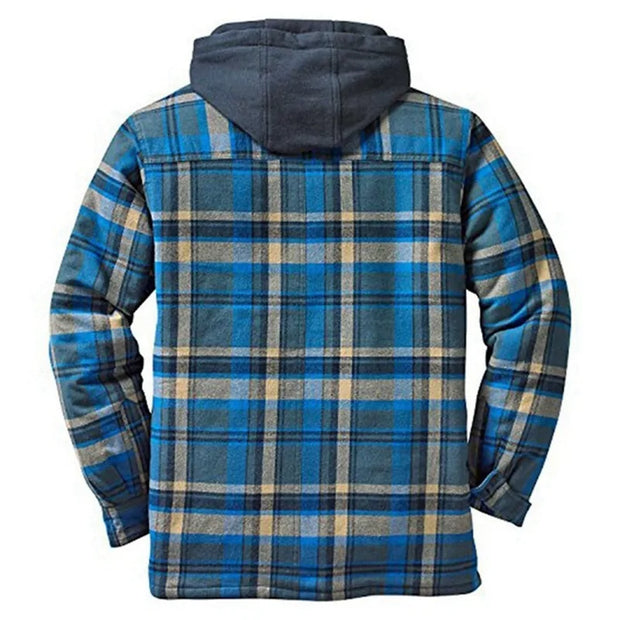 Plaid Long-Sleeved Hooded Jacket A T FASHION STORE