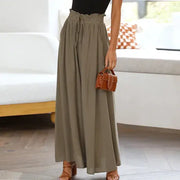 Women's Pants Solid Color Elastic High Waist Wide Leg Trousers A T FASHION STORE