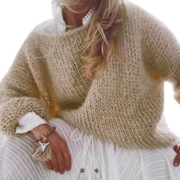 Women's Chunky Knitted Fluffy Pullover Tops A T FASHION STORE