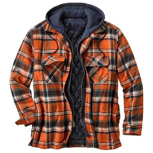 Plaid Long-Sleeved Hooded Jacket A T FASHION STORE