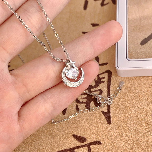 Shining Zircon Star Moon Necklace Women's Full Diamond AT home decorations