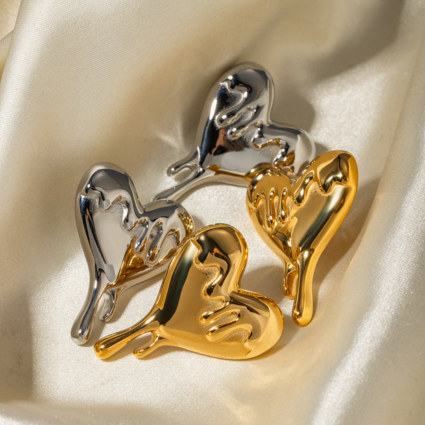 18K Gold Stainless Steel Melting Love Heart Earrings AT home decorations