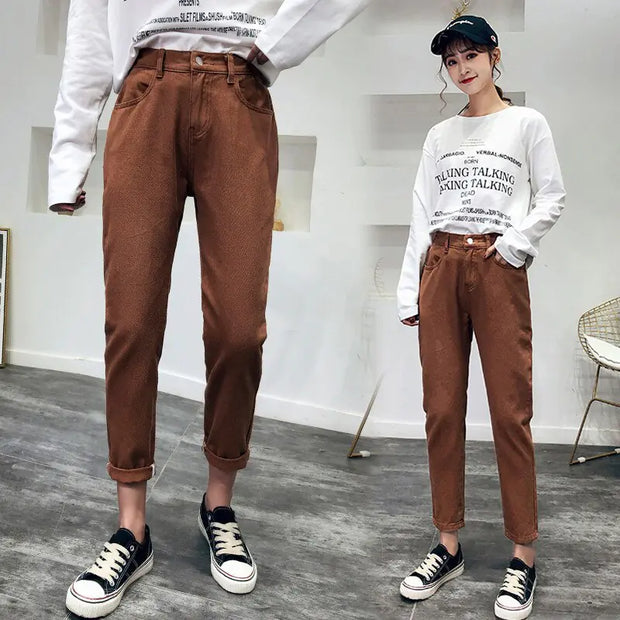 Korean Fashion Elastic Waist Jeans Trousers A T FASHION STORE