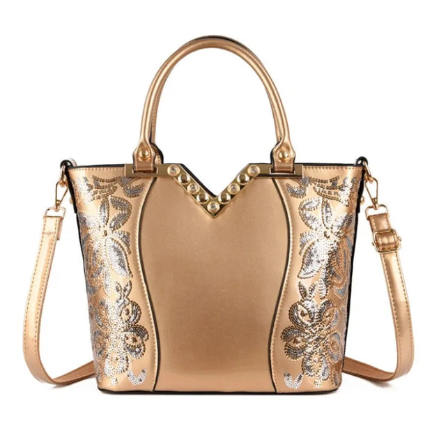 Luxury Sequin Embroidery Women's Patent Leather Handbag A T FASHION STORE