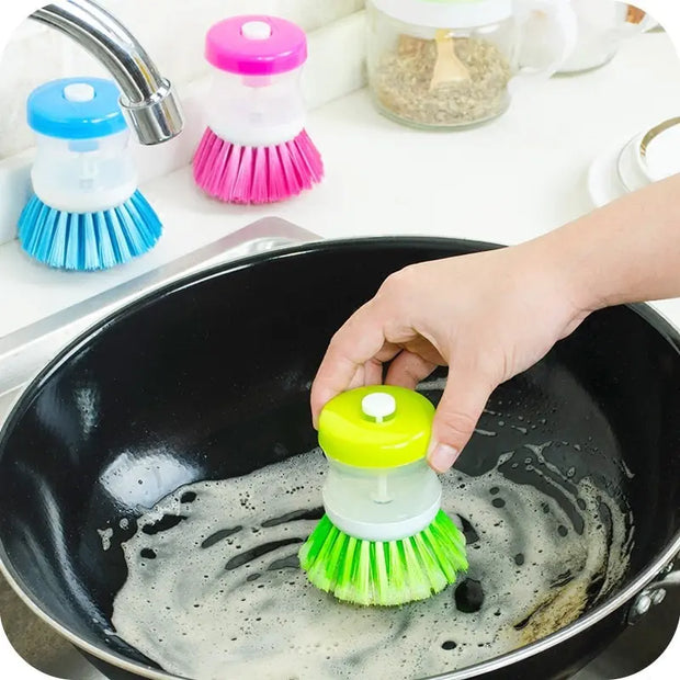 Random Color Kitchen Wash Pot Dish Brush Washing Utensils With Washing Up Liquid Soap Dispenser Household Cleaning Accessories A T FASHION STORE