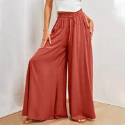 Women's Pants Solid Color Elastic High Waist Wide Leg Trousers A T FASHION STORE