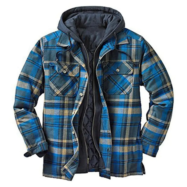 Plaid Long-Sleeved Hooded Jacket A T FASHION STORE