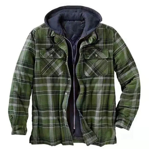 Plaid Long-Sleeved Hooded Jacket A T FASHION STORE