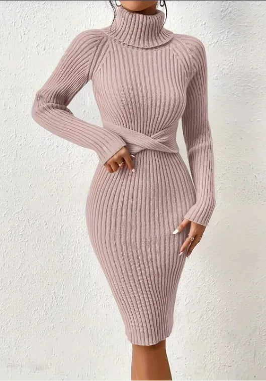 CozyFit High Collar Slim Knit Dress A T FASHION STORE