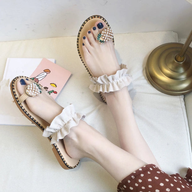 Women's String Bead Flat Shoes AT Fashion store