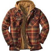 Plaid Long-Sleeved Hooded Jacket A T FASHION STORE