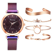 5-Piece Women's Luxury Magnet Buckle Watch Bracelet Set A T FASHION STORE