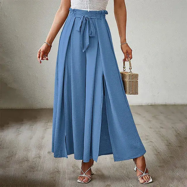 Women's Pants Solid Color Elastic High Waist Wide Leg Trousers A T FASHION STORE