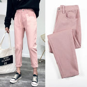 Korean Fashion Elastic Waist Jeans Trousers A T FASHION STORE