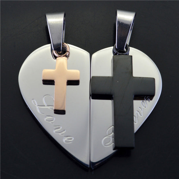 Double Love Cross Couple Necklace Variety Of Options Titanium Steel Men's And Women's Pendants AT home decorations