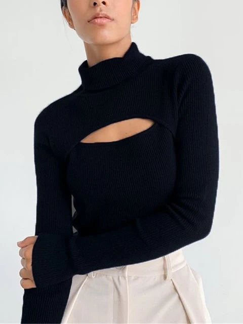 Black T Shirts Knitted Long Sleeve Crop Top AT Fashion store