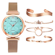 5-Piece Women's Luxury Magnet Buckle Watch Bracelet Set A T FASHION STORE