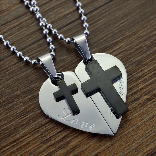 Double Love Cross Couple Necklace Variety Of Options Titanium Steel Men's And Women's Pendants AT home decorations