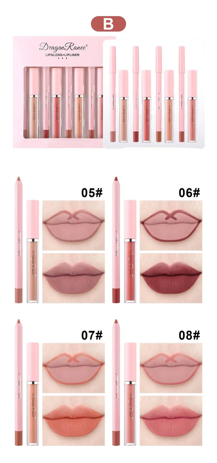 4pcs Lip Gloss Lip Liner Pen Set A T FASHION STORE