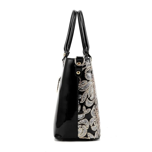 Luxury Sequin Embroidery Women's Patent Leather Handbag A T FASHION STORE