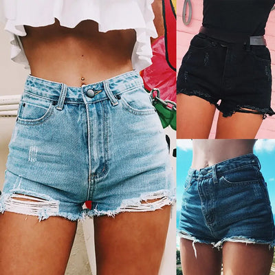 High Waist Ripped Denim Shorts: Women's Summer Fashion A T FASHION STORE