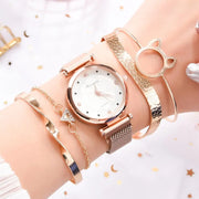 5-Piece Women's Luxury Magnet Buckle Watch Bracelet Set A T FASHION STORE