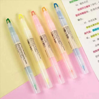 5-Color Double Nib Clear View Highlighter Pens Set - Fluorescent Marking Stationery for Students and Key Points Highlighting A T FASHION STORE