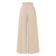 Women's Pants Solid Color Elastic High Waist Wide Leg Trousers A T FASHION STORE