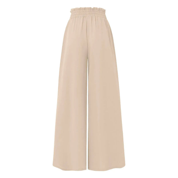 Women's Pants Solid Color Elastic High Waist Wide Leg Trousers A T FASHION STORE