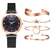 5-Piece Women's Luxury Magnet Buckle Watch Bracelet Set A T FASHION STORE